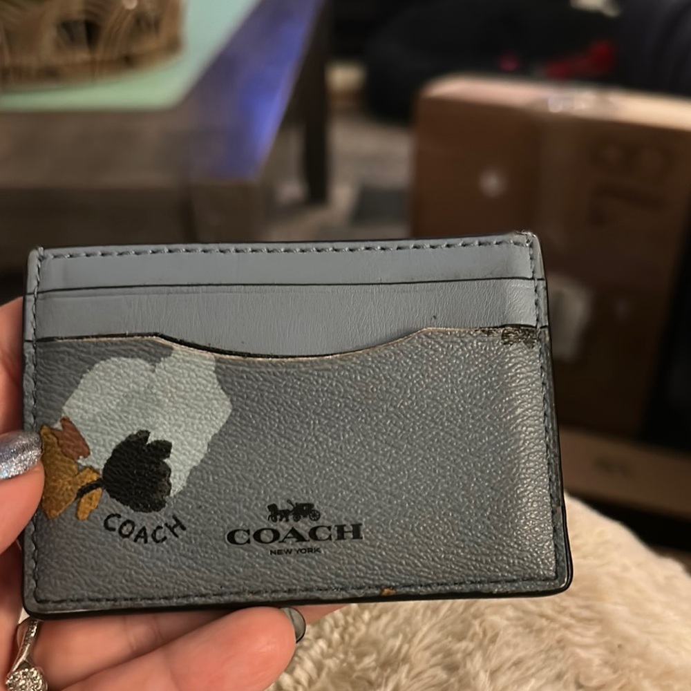 - Coach Gray Card Holder with Floral Design